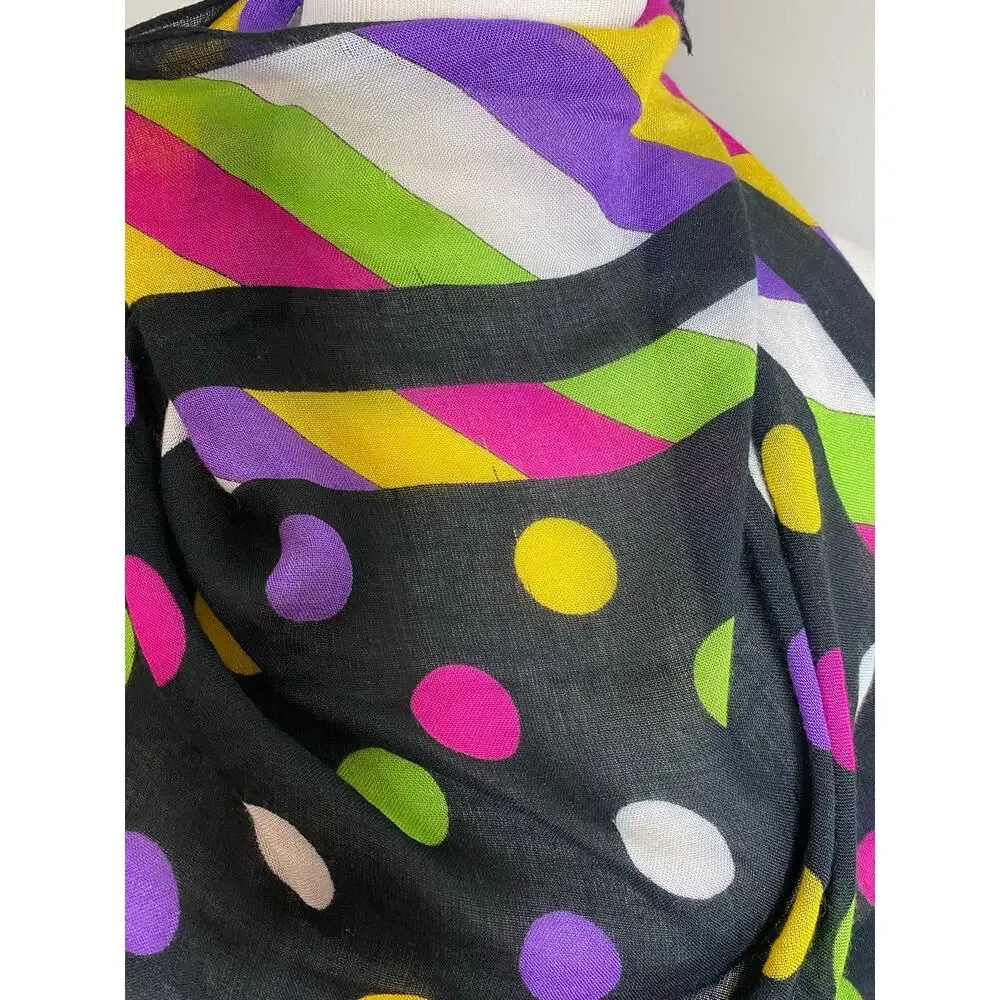 Bold Colorful Polka Dot Geometric Square Scarf Black Pink Purple Green Yellow